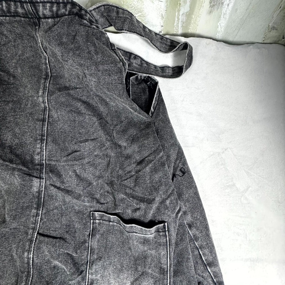 Womens Bib Overalls XXL Dark Gray Denim Relaxed Fit Adjustable Straps Distressed - Picture 3 of 16